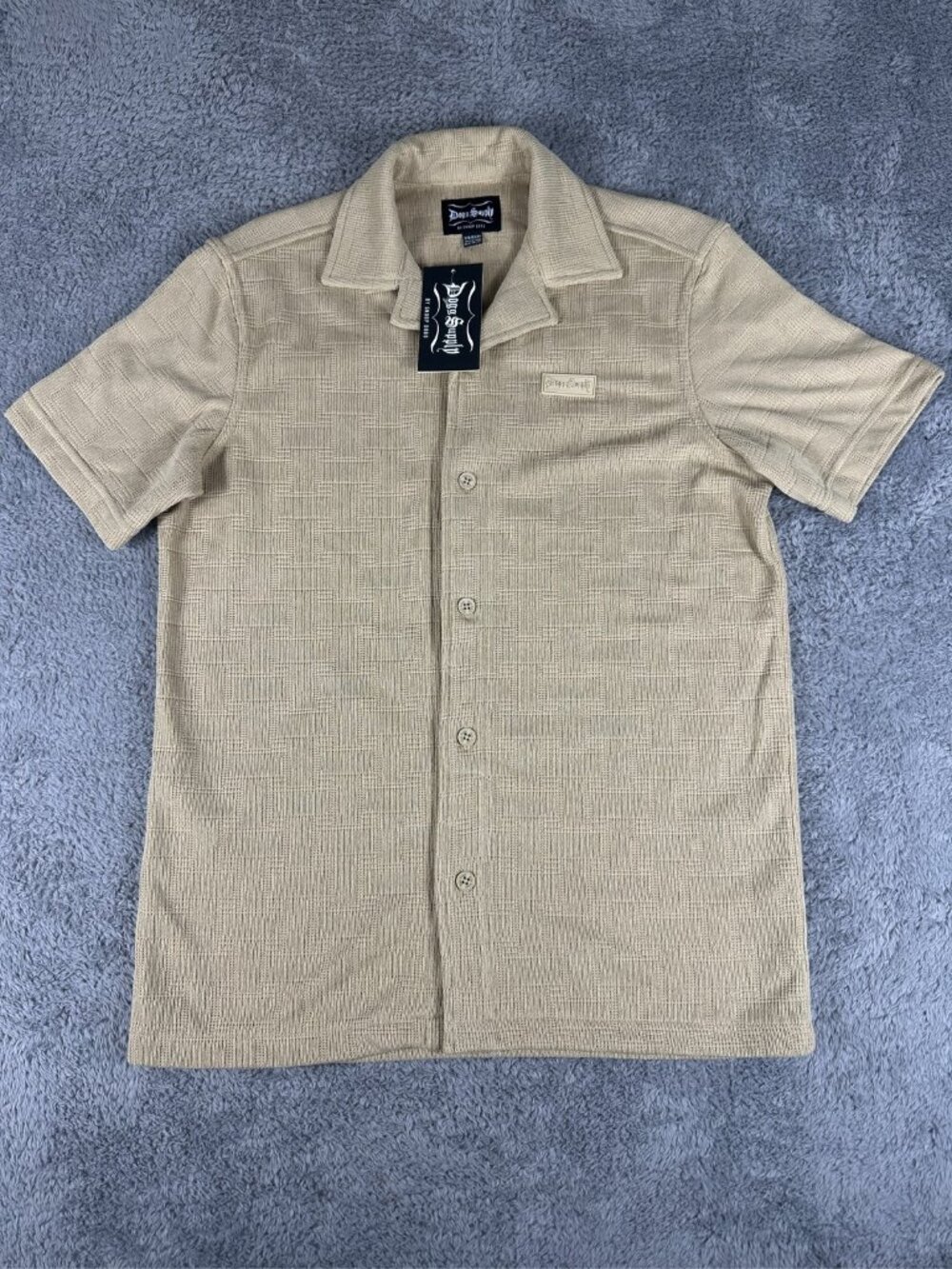 Dogg Supply by Snoop Dogg Mens Tan Textured Short Sleeve Button Up Shirt